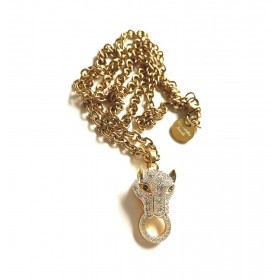 panther pendant in anchor chain, 4 mm thick, Steel/gold