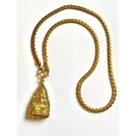 Thai chain. Flat armor chain in steel/gold. 65 cm long. choose with buddha golod