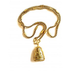 Thai chain. boxchain 4 mm thick, steel/gold. 68 cm long.Med eller uden buddha.