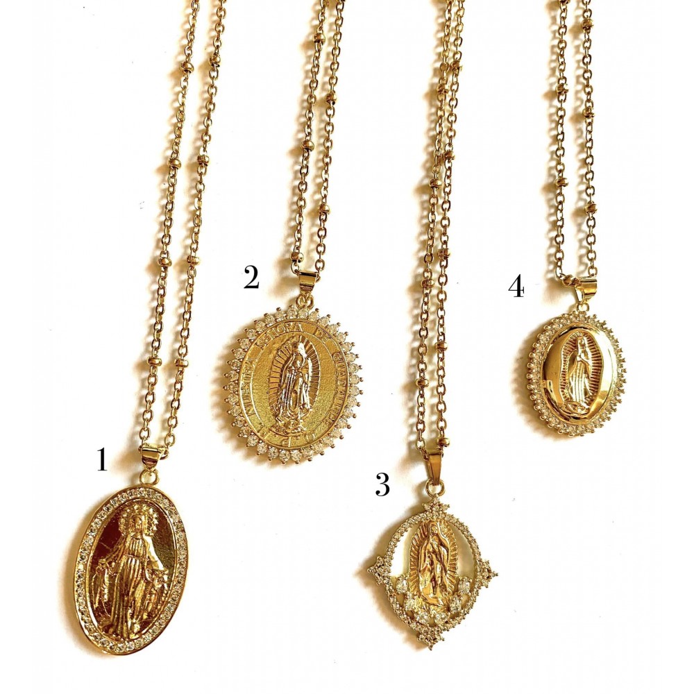 Virgin Maria pendant 3 cm. Choose with or without chain. Steel/gold.