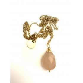 Rose quartz 2 cm stone, including chain. Steel/gold