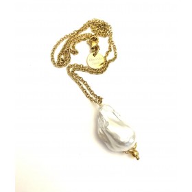 Baroque 2.5 cm Pearl with steel chain/gold