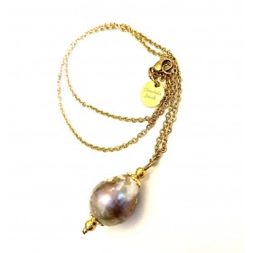 Baroqueca  2 cm purple Pearl with steel chain/gold