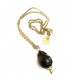 Baroque 2 cm black Pearl with steel chain/gold