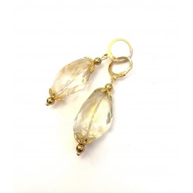 Big size clear quartz earrings. Steel/gold