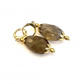 Large smoky quartz earrings, 3.5 cm. Steel/gold