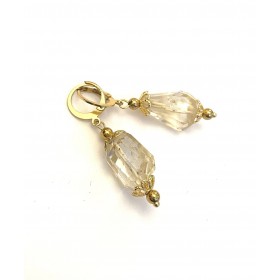 Medium size quartz earrings. Steel/gold