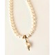 9 mm freshwater pearl necklace with large pearl. steel/gold