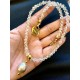 4 mm chrystal necklace with big barok pearl.Choose length. Steel/gold