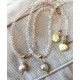 4 mm chrystal necklace with big barok pearl.Choose length. Steel/gold