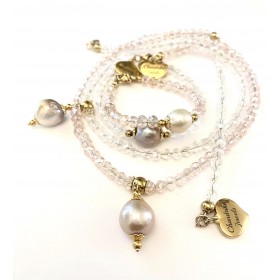 4 mm chrystal necklace with big barok pearl.Choose length. Steel/gold