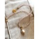 4 mm chrystal necklace with big barok pearl.Choose length. Steel/gold