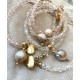 4 mm chrystal necklace with big barok pearl.Choose length. Steel/gold