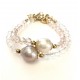 4 mm chrystal bracelet with big barok pearl.Choose length. Steel/gold