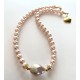 8 mm south sea shell pearl chain. pink with big barok. Choose length. Steel/gold