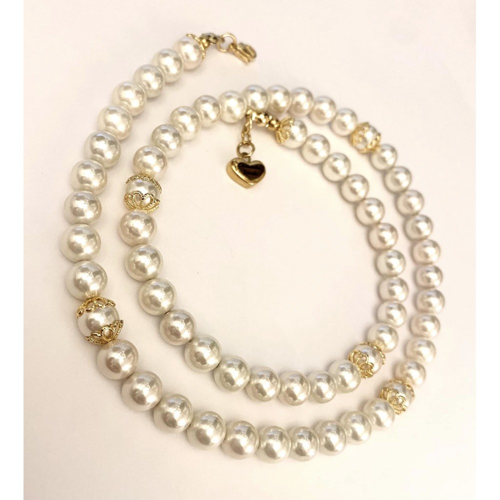 8 mm creme south sea shell pearl chain. Choose length. Steel/gold