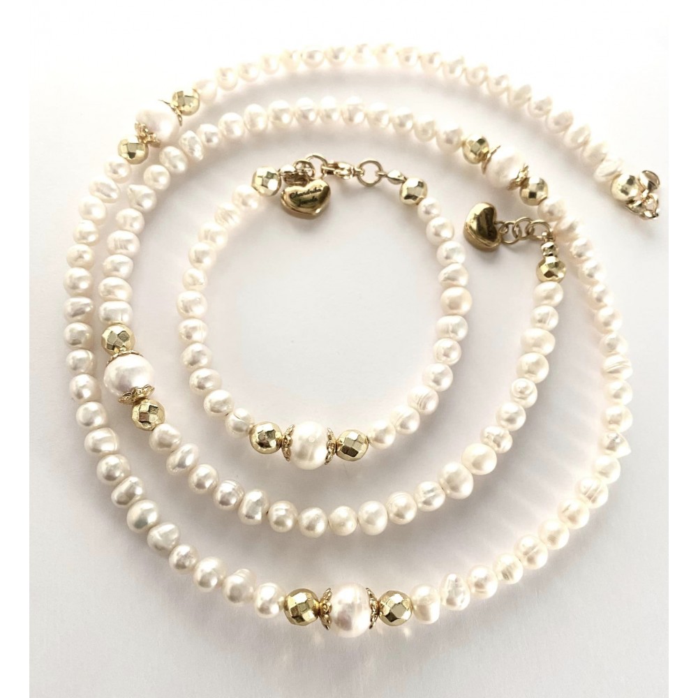 Small 5-6 mm freshwater pearl necklaces. select length. Steel/gold