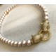 10 mm Cold  pink south sea shell pearl chain. With big panther lock.Steel/gold