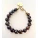 11 mm large coffee freshwater pearl bracelet. Steel/gold