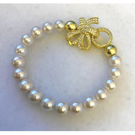 8 mm creme south sea shell perle armbånd. Med sløjfe lukning